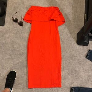 Bebe bright red/orange strapless dress.